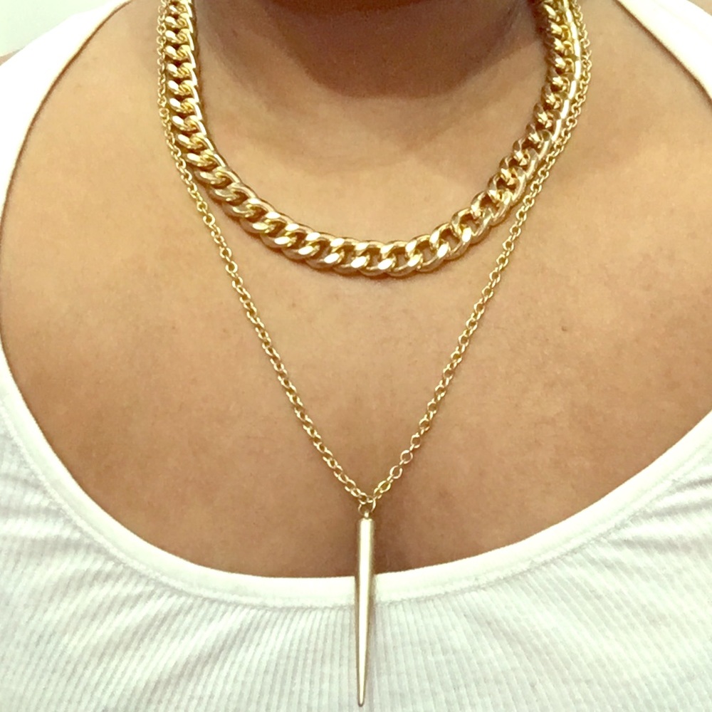 Gold Chain Link Spike Statement Necklace